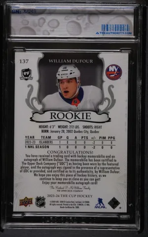 2023-24 The Cup Base Set - Rookie Auto Patch William Dufour back
