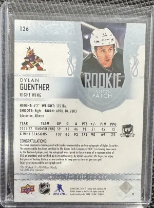 2022-23 The Cup Dylan Guenther RPA /249 back