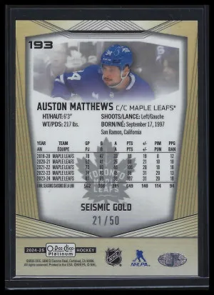 2024-25 O-Pee-Chee Platinum Auston Matthews Seismic Gold back