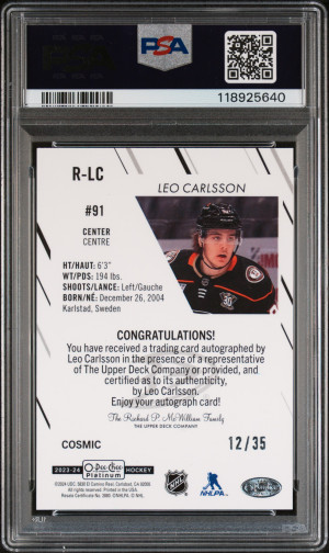 2023 O-Pee-Chee Platinum Rookie Autographs Leo Carlsson Rookie Auto-Cosmic back