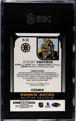 Jeremy Swayman Cosmic Rookie Auto back