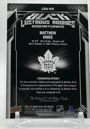 Matthew Knies - 2023/24 SPX Black Lustrous Rookies /99 back