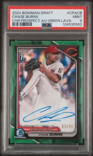 2024 Bowman Draft Chrome Prospect Autographs Chase Burns Chr Prospect Au-Green Lava front