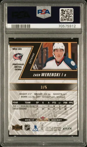 2016 Fleer Showcase Metal Universe Zach Werenski Metal Universe-Purple /5 back