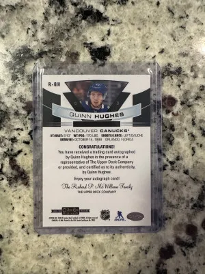2018-19 UD O-Pee-Chee Platinum Quinn Hughes Rookie Auto back