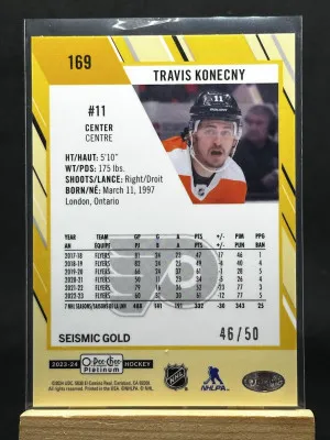 Travis Konecny 2023-24 O-Pee-Chee Platinum Seismic Gold 46/50 #169 back