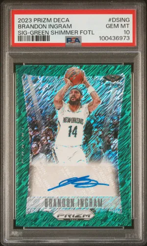 2023 Panini Prizm Deca Signatures Brandon Ingram Sig-Green Shimmer Fotl /15 front