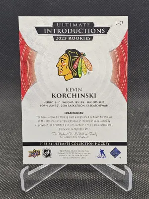 2023-24 Ultimate Collection Ultimate Introductions Autographs #UI87 Kevin Korchinski back