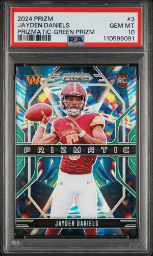2024 Panini Prizm Prizmatic Jayden Daniels Prizmatic-Green Prizm PSA 10 front