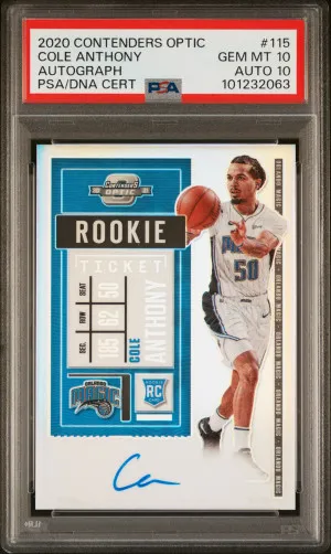 2020 Panini Contenders Optic Cole Anthony Autograph Rookie Auto PSA 10 front