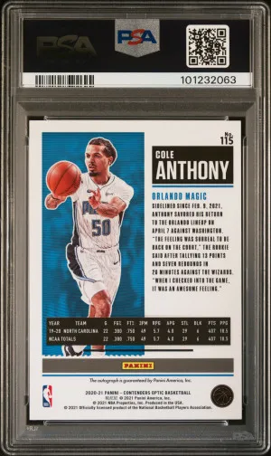 2020 Panini Contenders Optic Cole Anthony Autograph Rookie Auto PSA 10 back