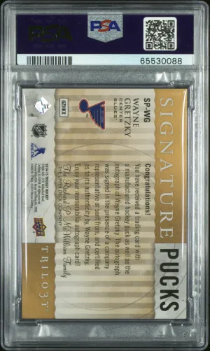 Wayne Gretzky 2014 Upper Deck Trilogy #SP-WG Signature Pucks PSA 8 back