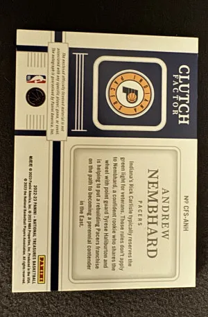 2022-23 National Treasures Andrew Nembhard Clutch Factor RPA 31/49 back