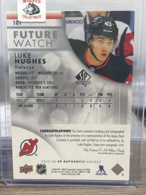 2023-24 SP Authentic Luke Hughes Future Watch Auto /999 back