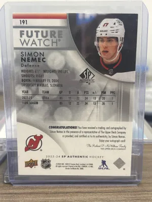 23-24 SP Authentic Future Watch Auto Simon Nemec /999 back