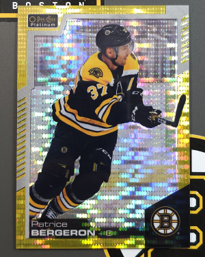 2020-21 OPC Platinum Preview P-PB Seismic Gold /25 Patrice Bergeron front