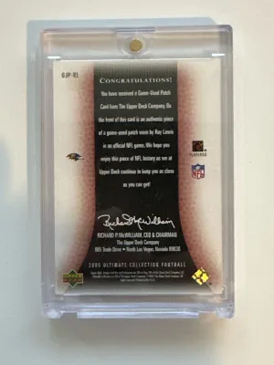 2005 Ultimate Collection Ray Lewis Game Used Patch back