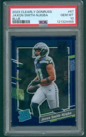 2023 Clearly Donruss Blue /99 Jaxon Smith-Njigba RC #67 PSA 10 GEM MINT Low Pop! front