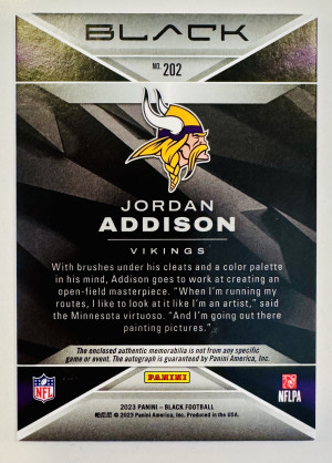 Jordan Addison 2023 Panini Black Patch Auto /199 back