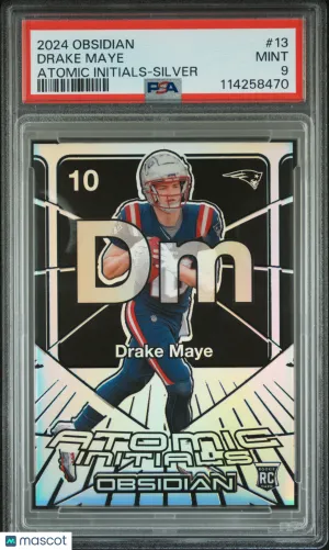 2024 Panini Obsidian Atomic Initials Drake Maye #13 Silver PSA 9 front