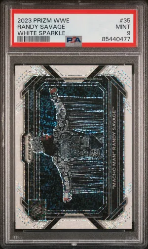 2023 Panini Prizm Wwe Randy Savage White Sparkle PSA 9 front