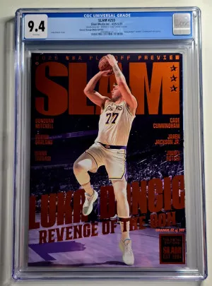 2025 SLAM Magazine #255 Luka Doncic LA Lakers Orange Metal  #52/362 CGC 9.4 front