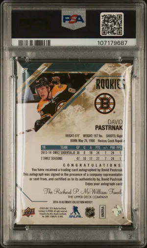 2014 Ultimate Collection David Pastrnak Autograph /99 back