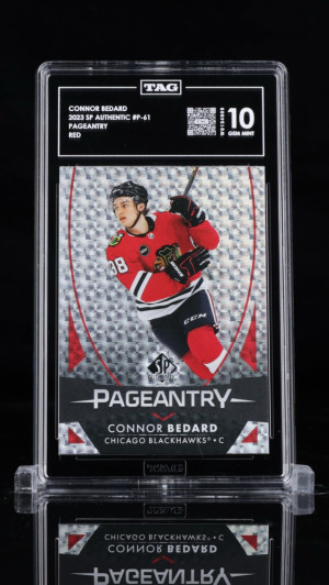 Connor Bedard 2023-24 SP Authentic Red Pageantry (RC) front