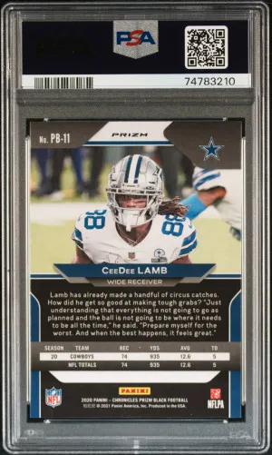 2020 Panini Prizm CEEDEE LAMB Rookie RC BLACK SILVER PARALLEL #11 Dallas Cowboys PSA 10 back