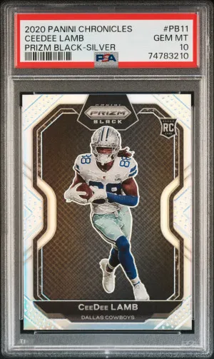 2020 Panini Prizm CEEDEE LAMB Rookie RC BLACK SILVER PARALLEL #11 Dallas Cowboys PSA 10 front