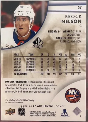 2023-24 SP Authentic Limited Auto- Brock Nelson back
