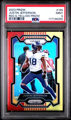 2023 Panini Prizm Justin Jefferson Red & Yellow Prizm.  01/44. front