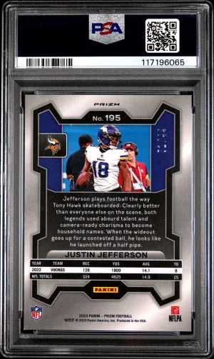 2023 Panini Prizm Justin Jefferson Red & Yellow Prizm.  01/44. back