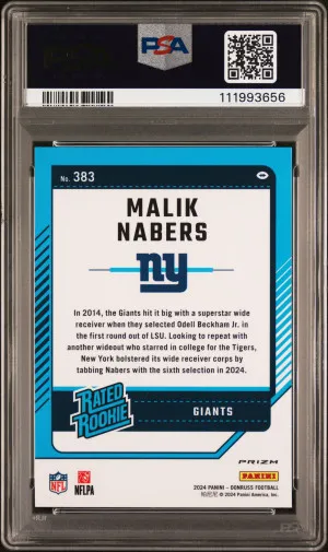 2024 Panini Donruss Malik Nabers Optic Preview-Red Wave PSA 10 back