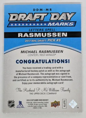 2018-19 SP Game Used DDM-MR Michael Rasmussen Draft Day Marks back