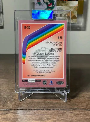 2023-24 O-Pee-Chee Platinum Retro Red Rainbow Auto Marc-Andre Fleury #R-30 Auto back
