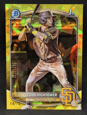 Cobb Hightower 2025 Bowman Chrome 1st #BCP-104 Yellow Sapphire /75 - Padres front