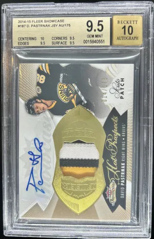 2014-15 Fleer Showcase David Pastrnak Hot Prospects Rookie Patch Auto /175 front