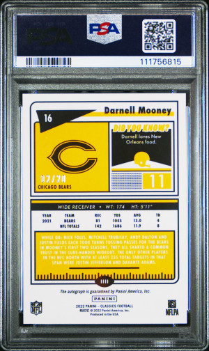 2022 Panini Classics Darnell Mooney P/E Significant Sig-Purple Auto /20 PSA 10 back