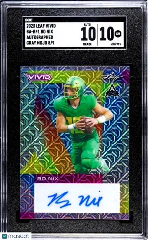 2023 Leaf Vivid Bo Nix #BA-BN1 Gray Mojo 8/9 Denver Broncos SGC 10/10 Auto front