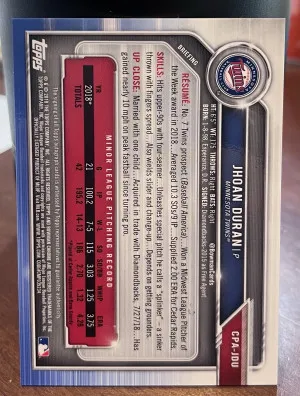 JHOAN DURAN On Card Auto 1st Bowman Chrome 2019 Bowman CPA-JDU Twins Phillies back