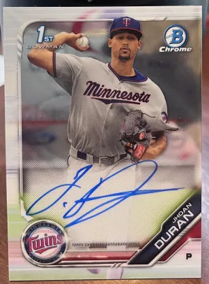 JHOAN DURAN On Card Auto 1st Bowman Chrome 2019 Bowman CPA-JDU Twins Phillies front