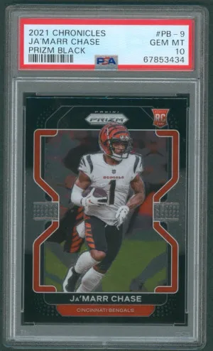 2021 Panini Chronicles Prizm Black Ja’marr Chase RC #PB-9 PSA 10 GEM MINT front
