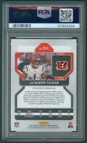2021 Panini Chronicles Prizm Black Ja’marr Chase RC #PB-9 PSA 10 GEM MINT back