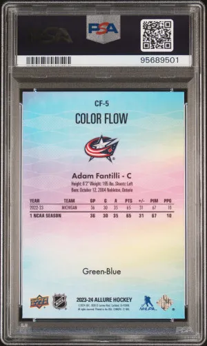 2023-24 Allure Color Flow Adam Fantilli ROOKIE: Green-Blue PSA 10 POP 7 back