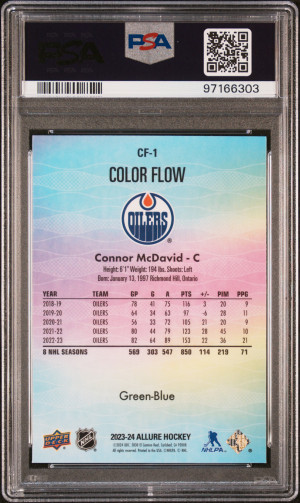 2023 Upper Deck Allure Color Flow Connor McDavid #CF1 Green Blue PSA 10 back