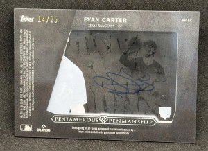 Evan Carter 2024 Topps Pentamerous Penmanship #PP-EC Auto /25 Rookie (RC) back