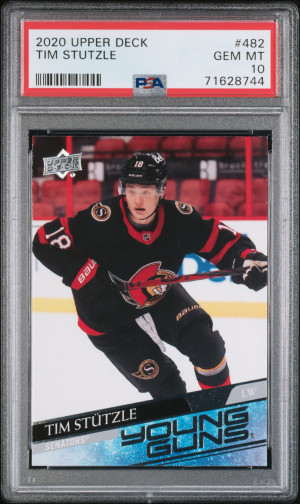 2020 Upper Deck 482 Tim Stutzle Young Guns PSA 10 Gem Mint front
