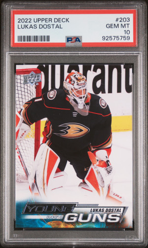 2022 Upper Deck 203 Lukas Dostal Young Guns PSA 10 Gem Mint front
