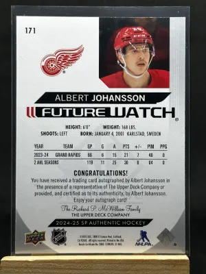 Albert Johansson 2024-25 Upper Deck SP Authentic Future Watch Auto /999 #171 back
